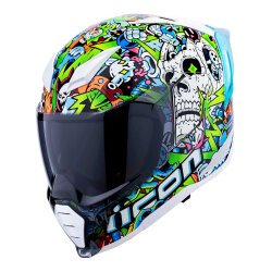 Icon Ultraflite Doodle 3 MIPS Kapalı Motosiklet Kaskı Beyaz / Mavi / Yeşil - 1